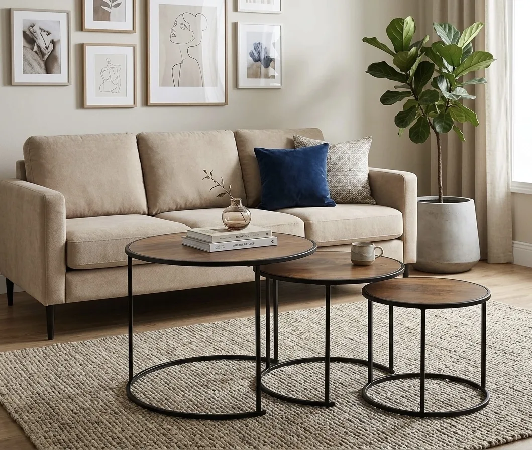 The Apex Minimalist Industrial Nesting Coffee Table Set