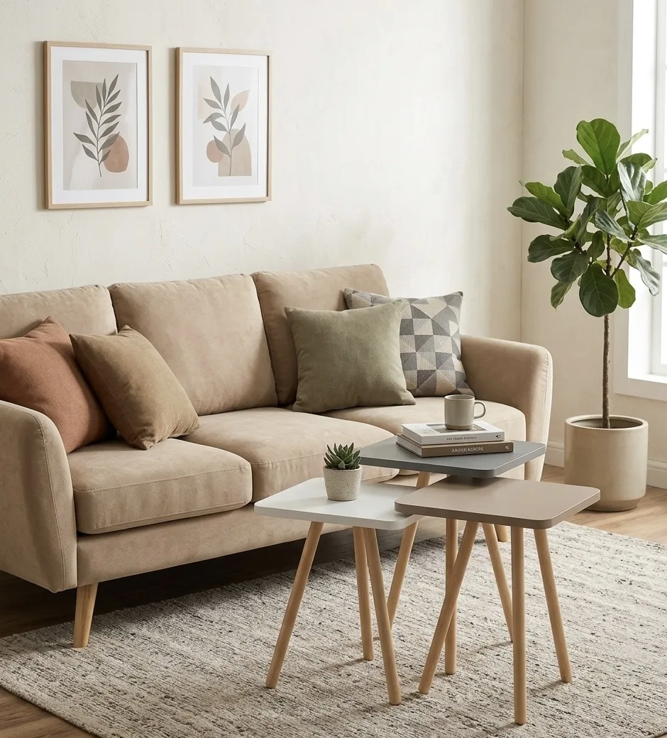 The Nordica Pastel Minimalist Square Nesting Table Trio