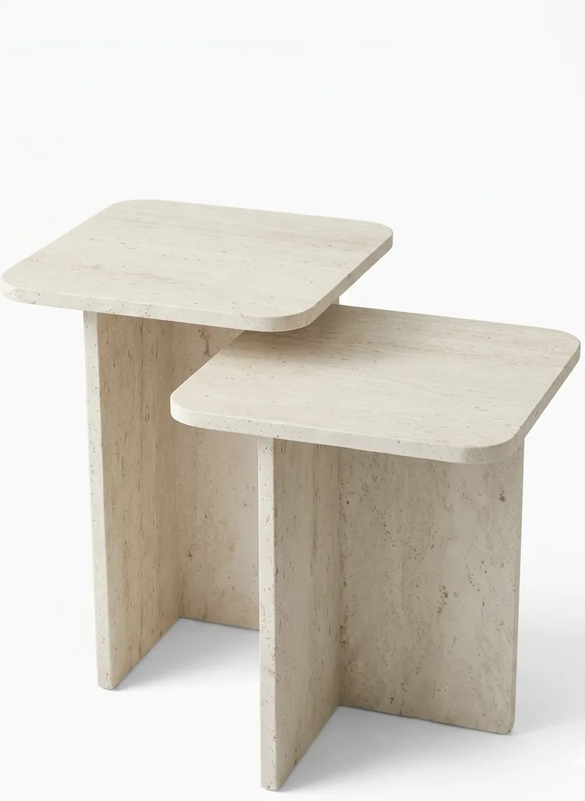 The Petra Architectural Travertine Nesting Side Tables (2-Piece Set)