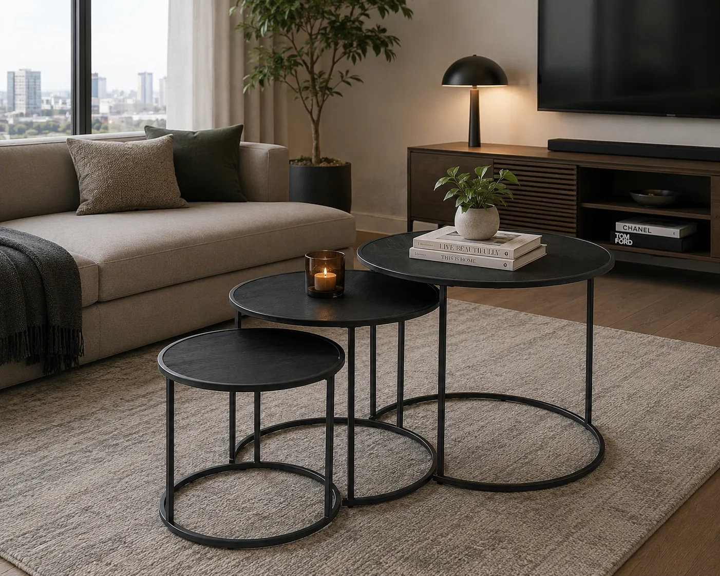 Modern Industrial Circular Nesting Side Tables (Set of 3)