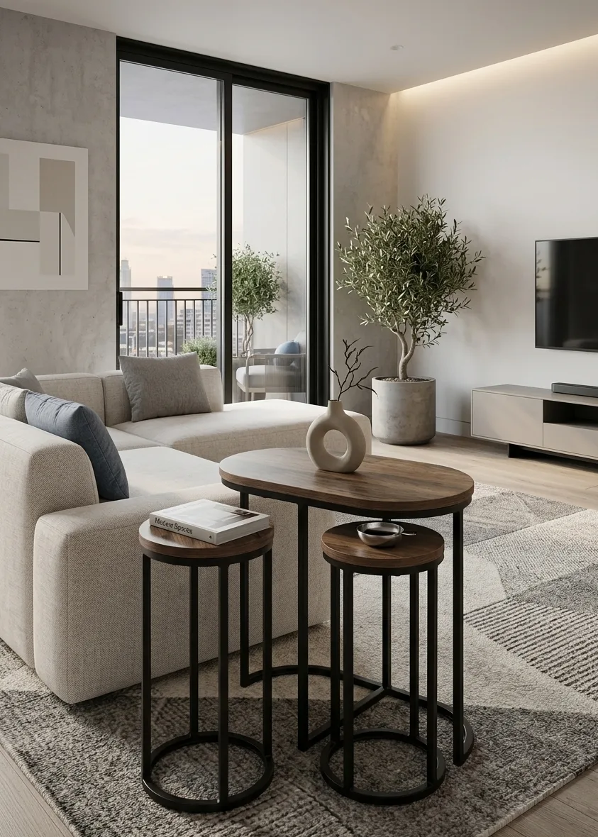 Industrial Nesting Side Table Set with Integrated Pillars (Set of 3)