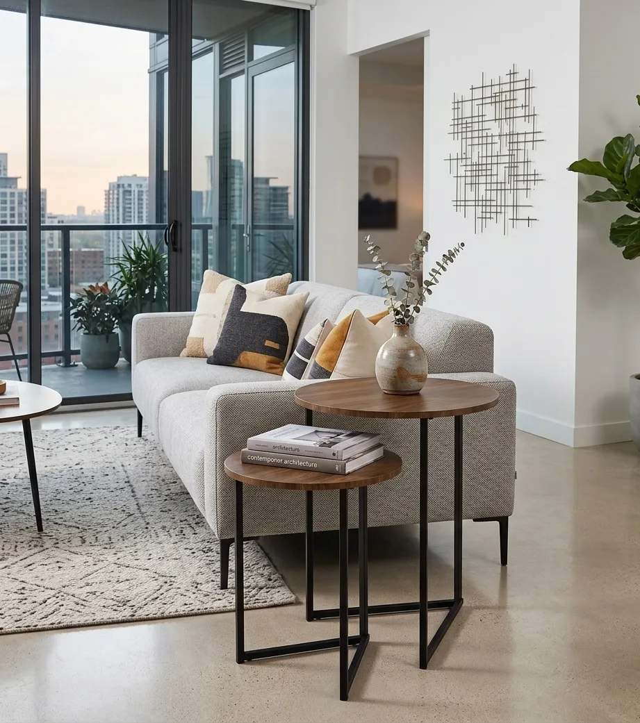 Industrial Minimalist Round Nesting Side Tables (Set of 2)