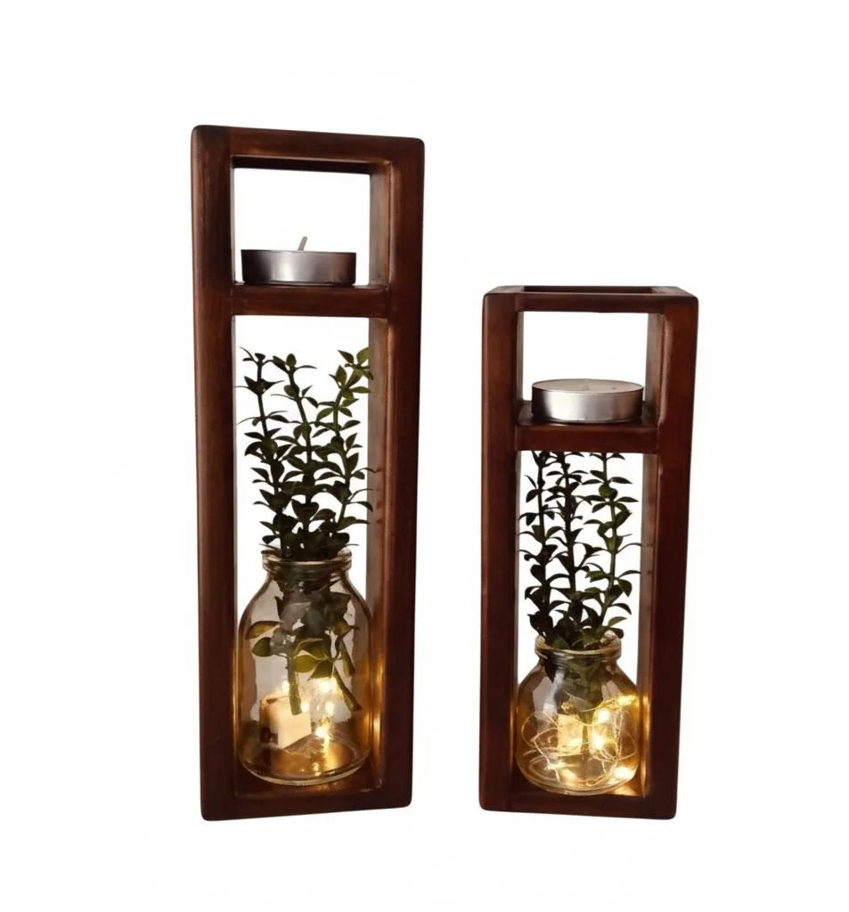 Modern Wooden Candle Holder ( Set of two )