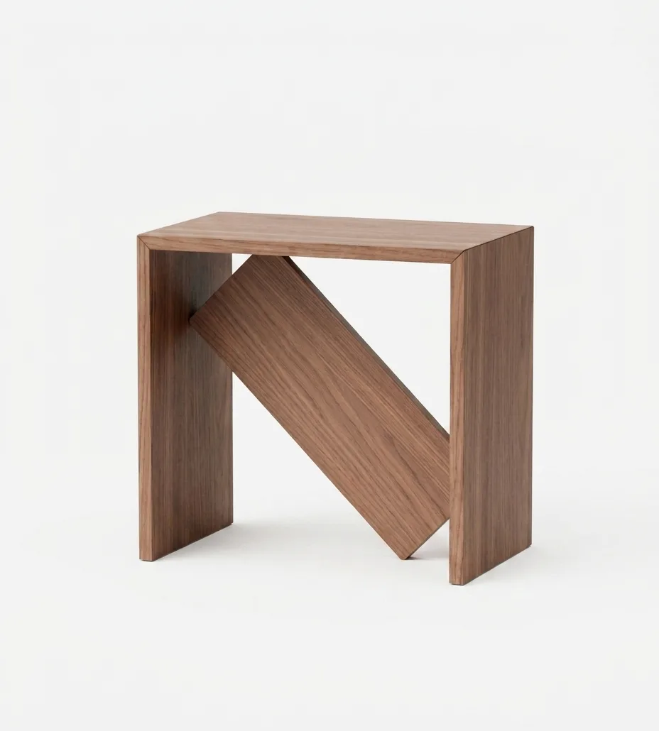 Modern Architectural Z-Frame Wooden Side Table