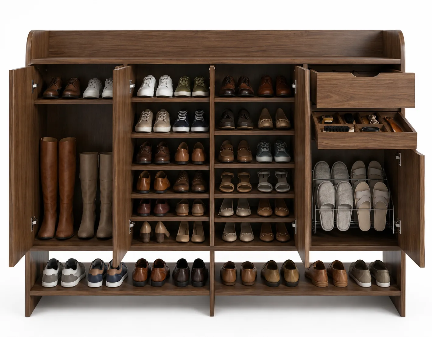 Executive Multi-Compartment Wooden Shoe Storage Credenza