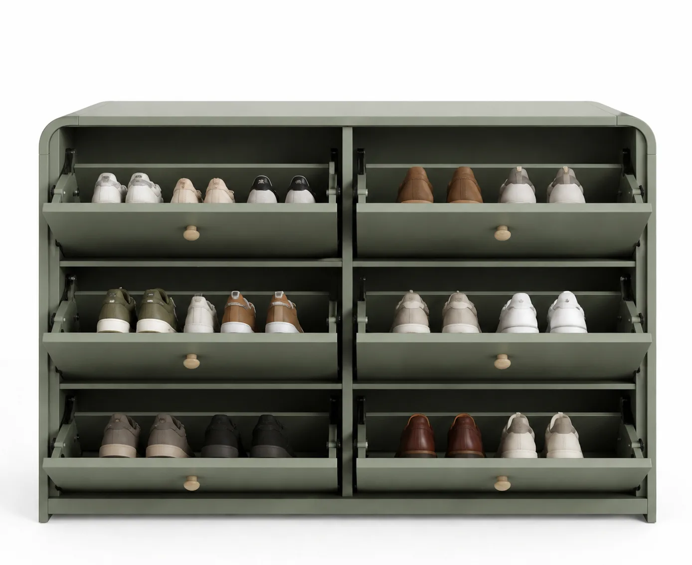 Curved Modern 6-Compartment Tilt-Out Shoe Cabinet