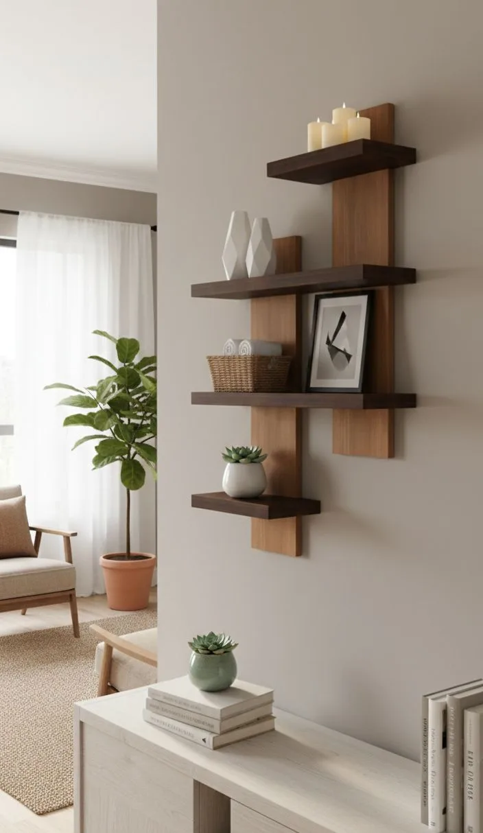 Interlocking Dual-Pillar Floating Shelves