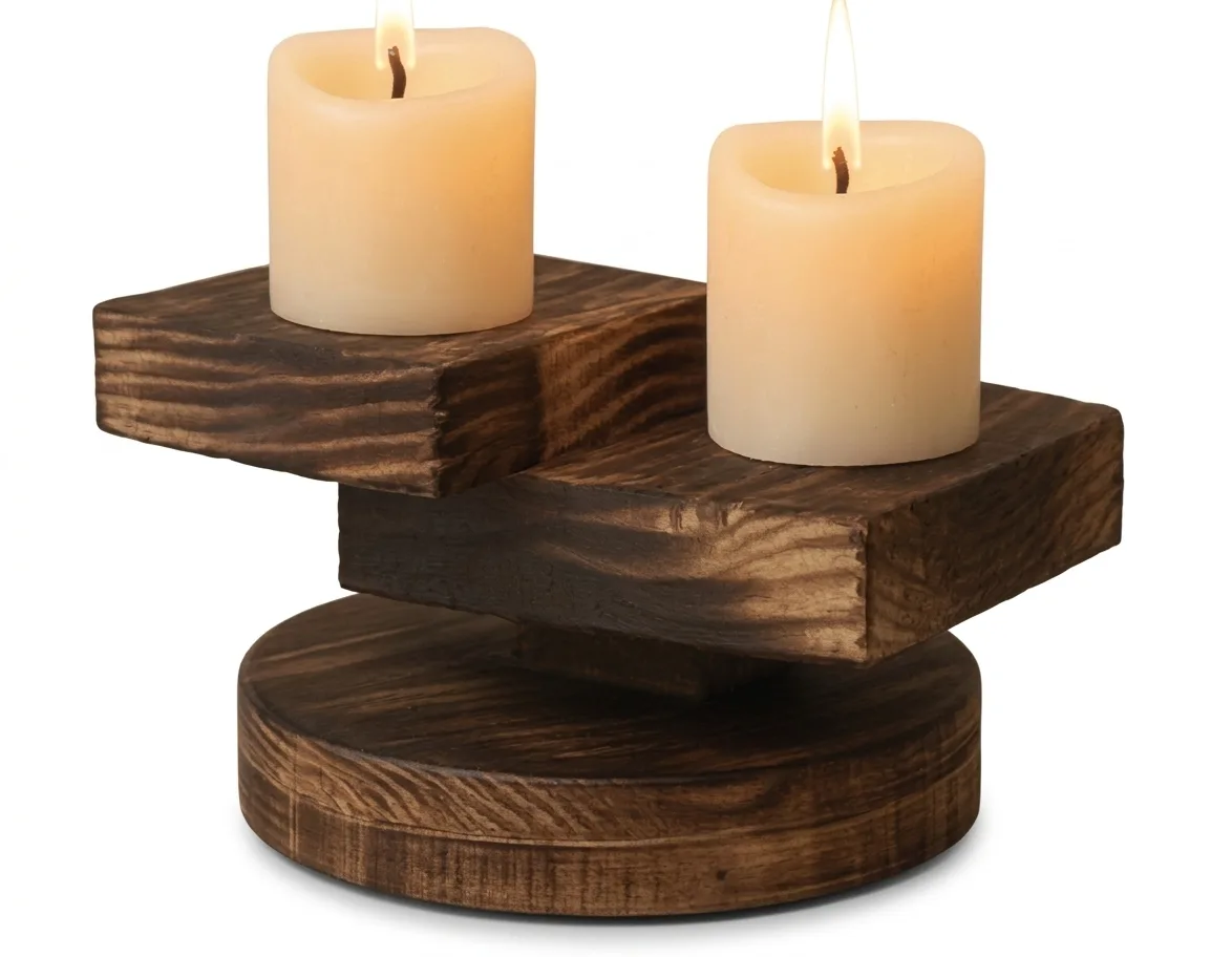 Modern Geometric Tiered Dual Candle Holder with Circular Base