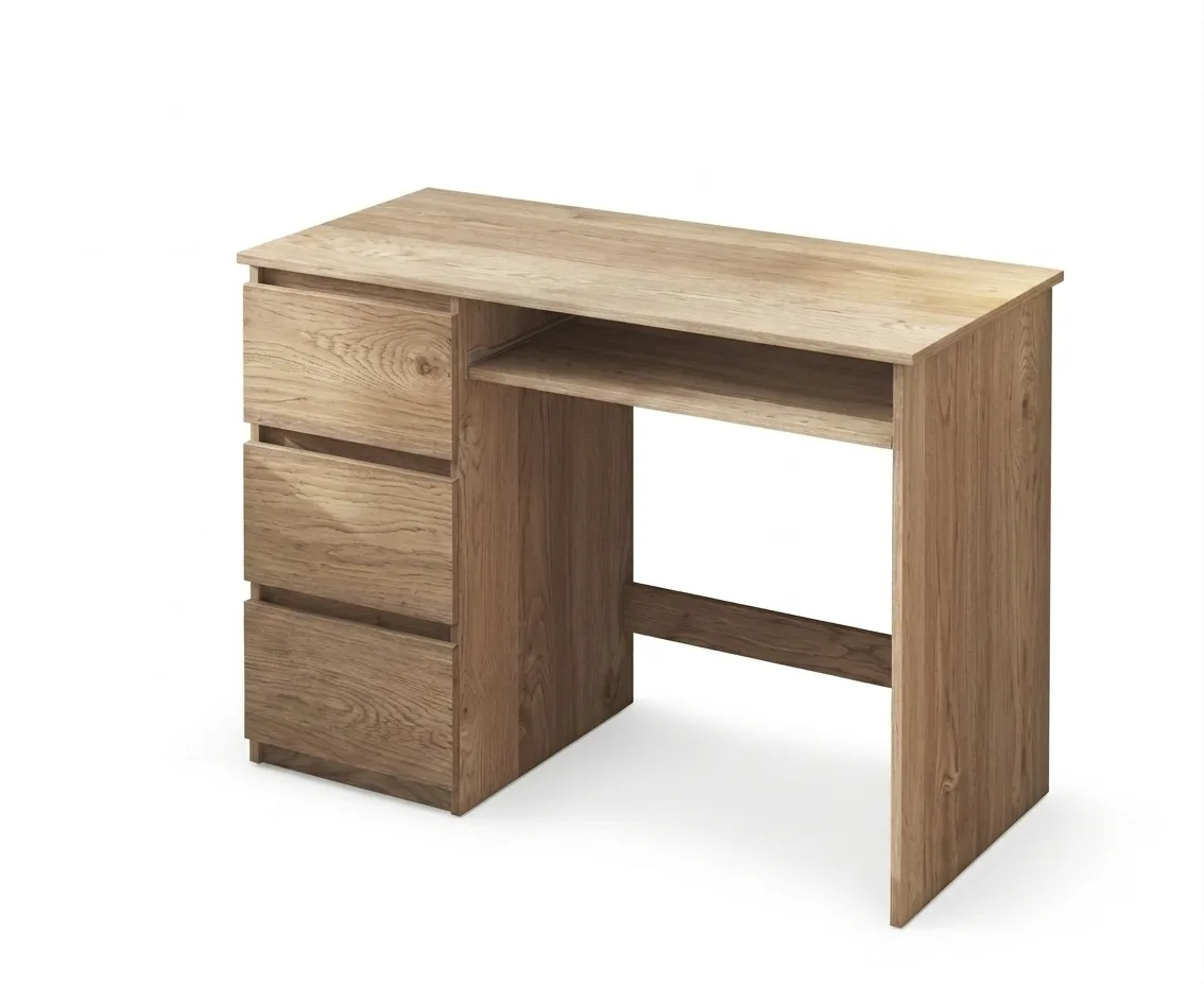 Modern Scandinavian Wooden Executive Study Desk with 3 Drawers & Pull-Out Keyboard Tray