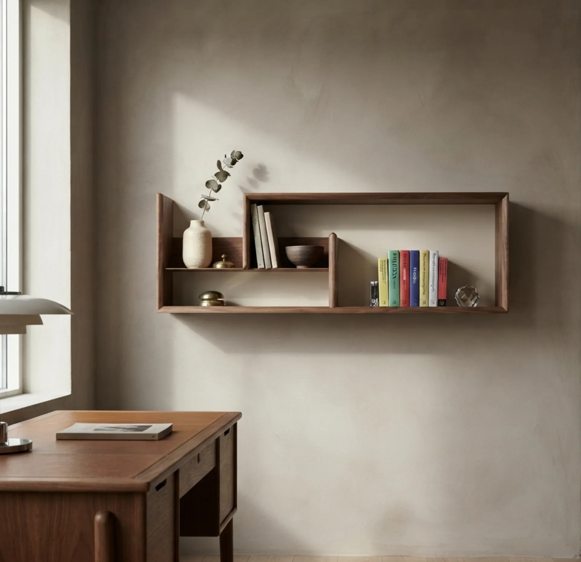 Modern Scandinavian Interlocking Geometric Horizontal Floating Wall Shelf