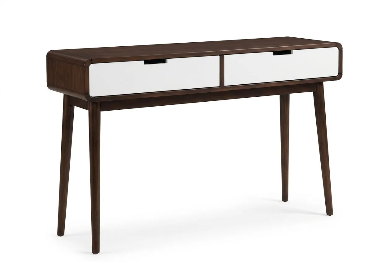 Mid-Century Modern Two-Drawer Console Table with Rounded Shell