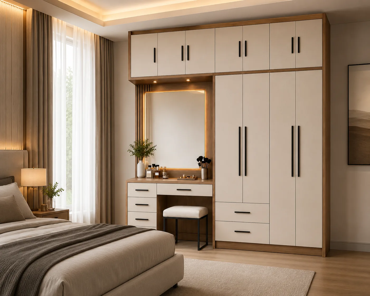 Luna Ceiling-Fit Wardrobe with Integrated Vanity