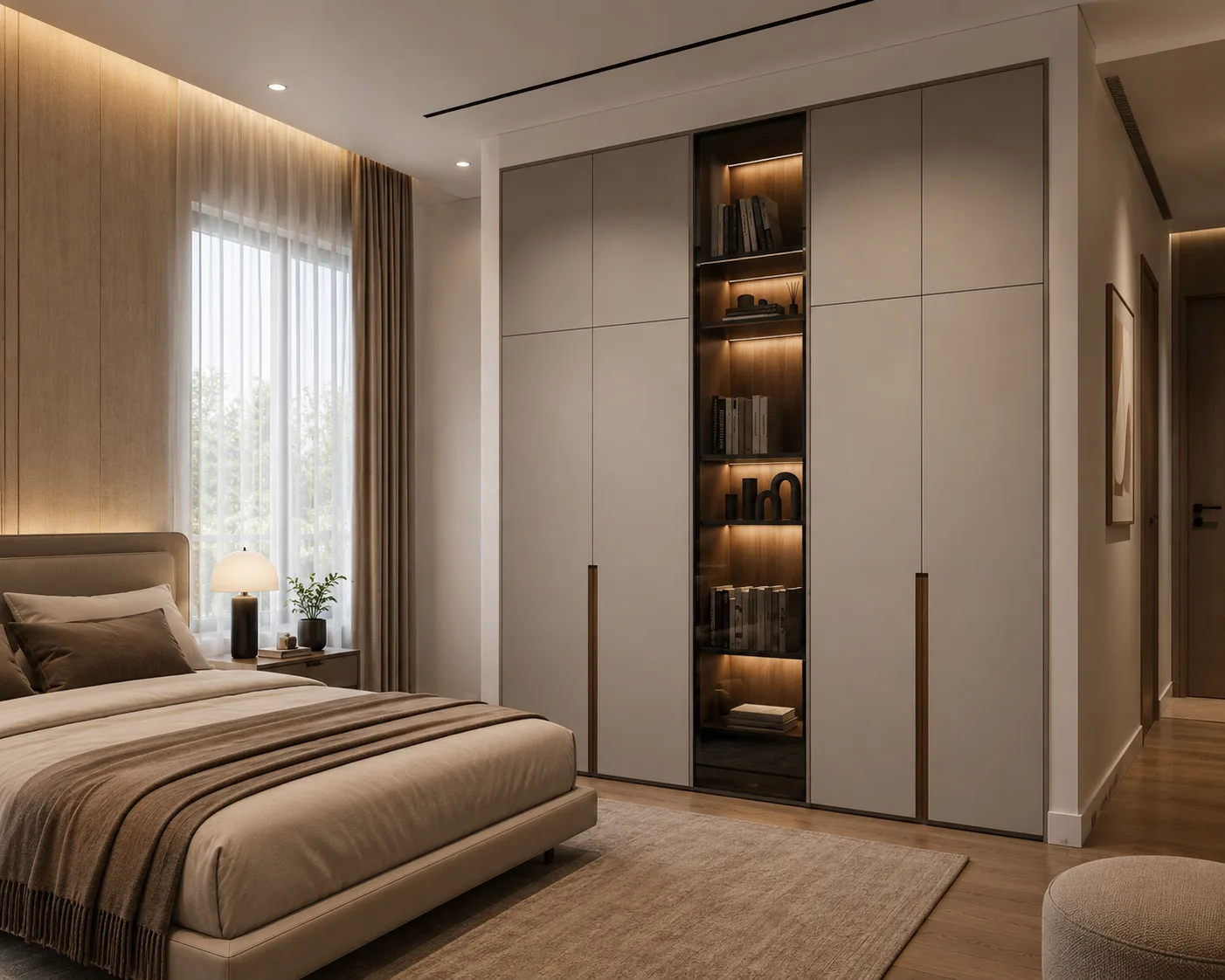 Halo Display Wardrobe | 4-Door Wardrobe with Illuminated Glass Showcase