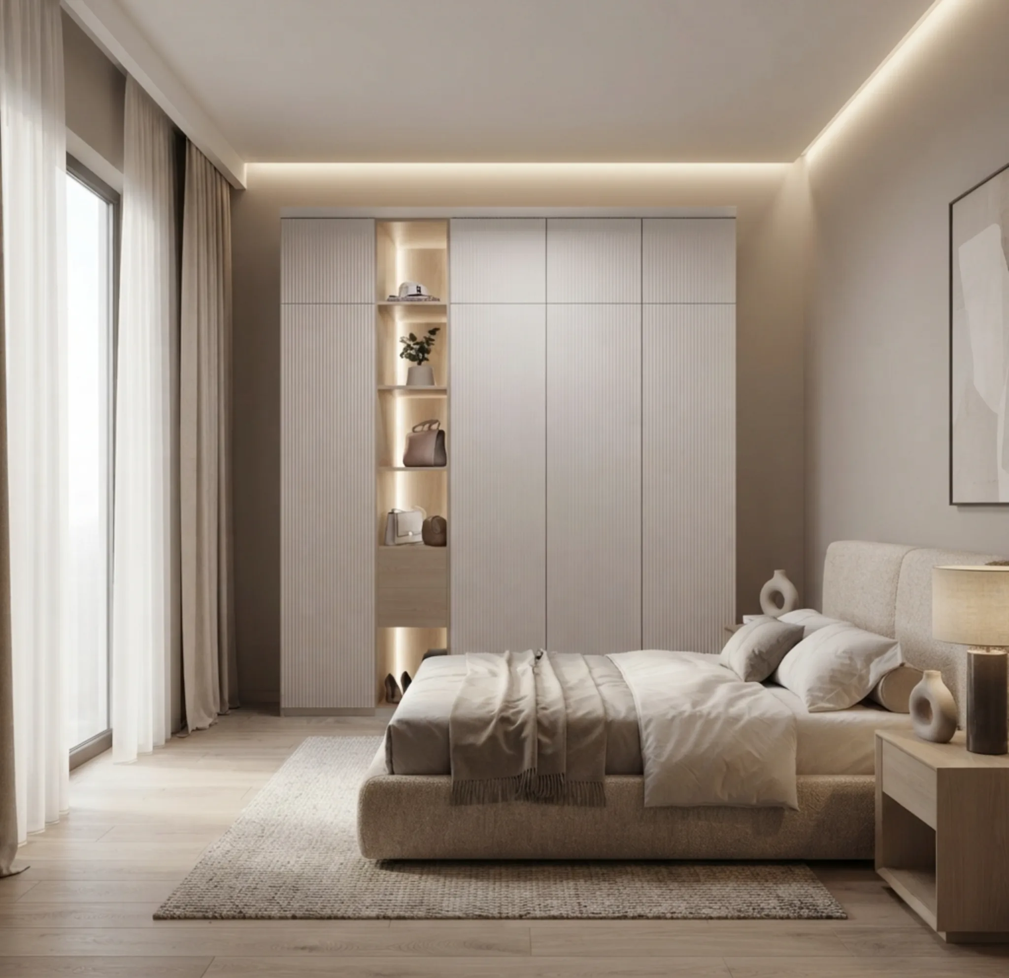Siena Fluted Wardrobe | Luxury Wardrobe with Illuminated Display Niche