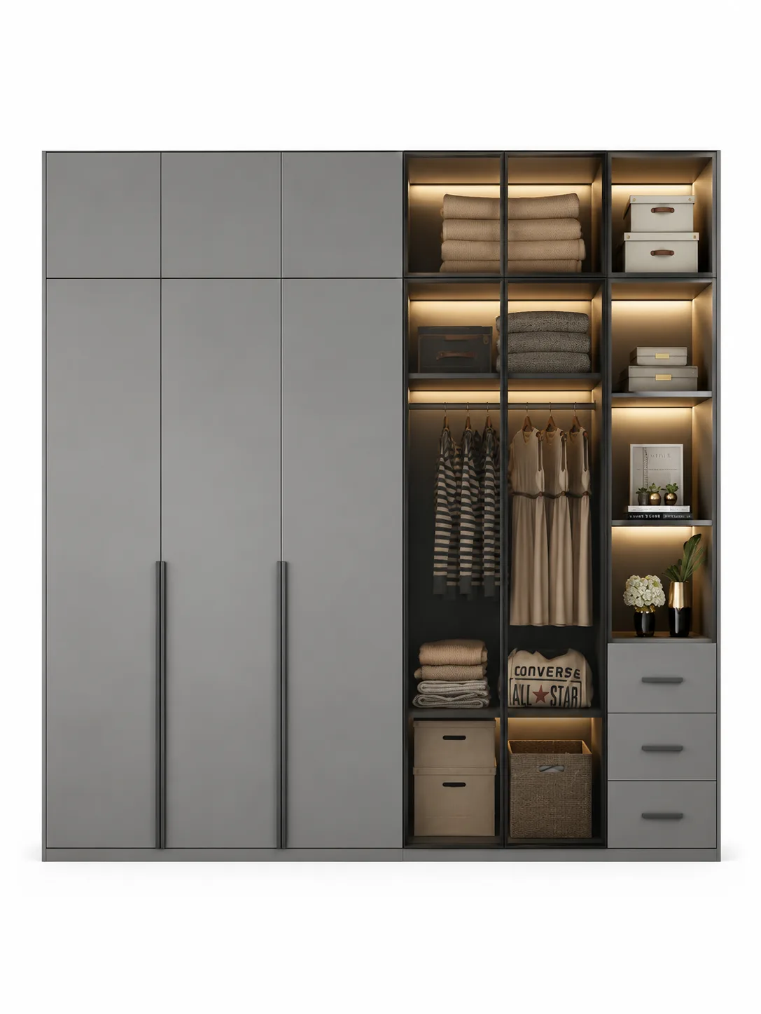 Nova Display Wardrobe | Modern Wardrobe with Open Display Shelves