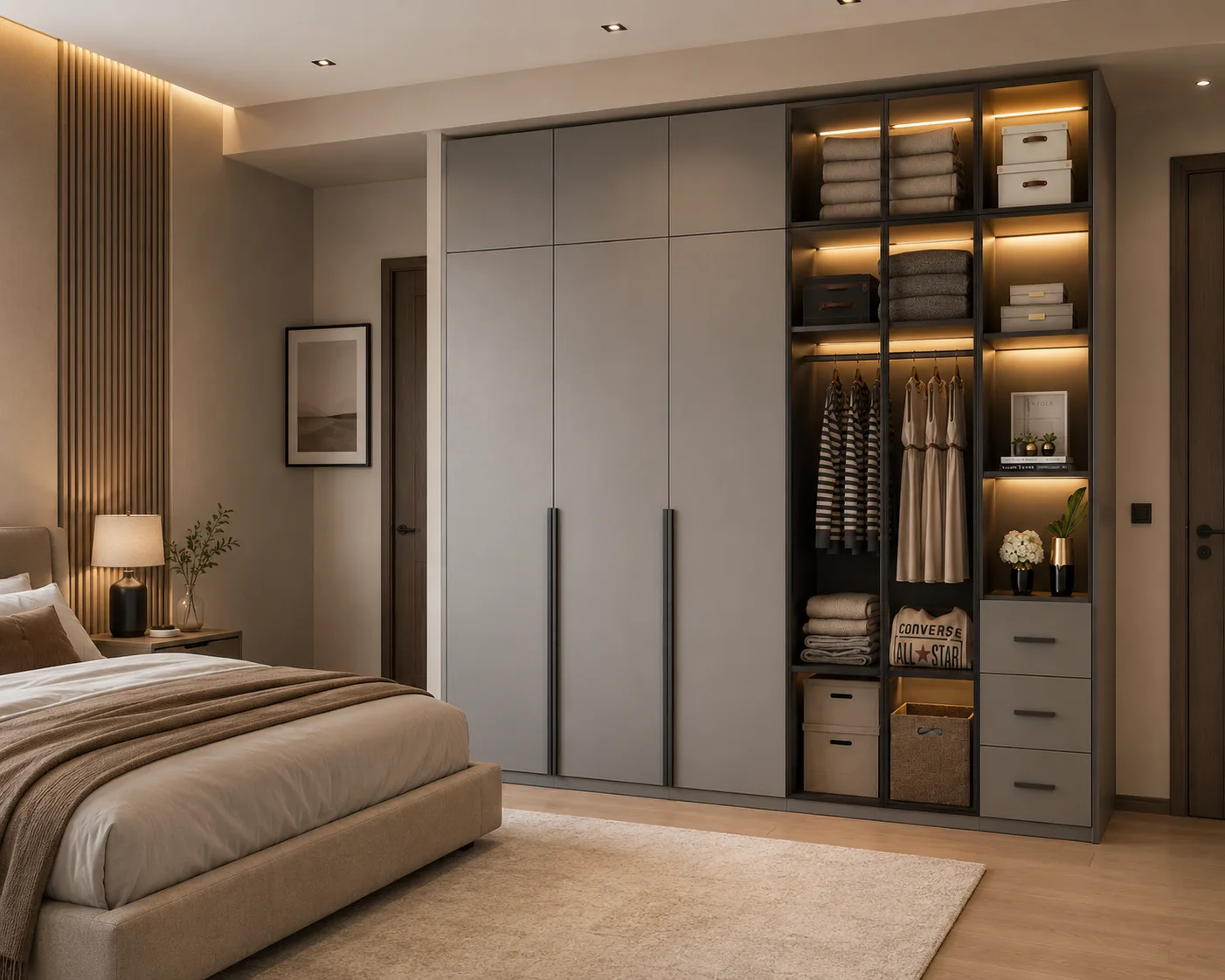 Nova Display Wardrobe | Modern Wardrobe with Open Display Shelves