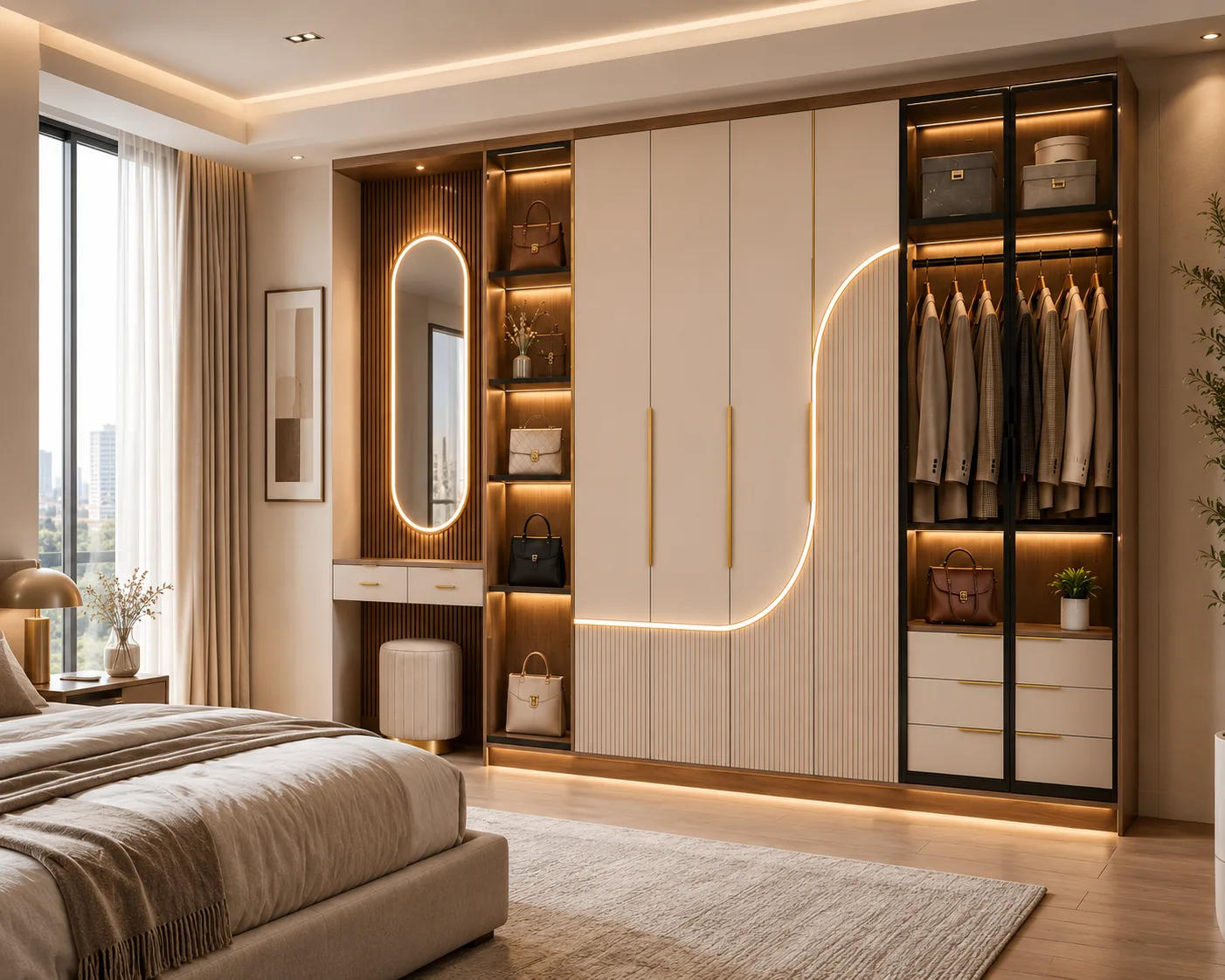 Prestige Dressing Wardrobe | Luxury Wardrobe with Vanity, Display Storage & Ottoman