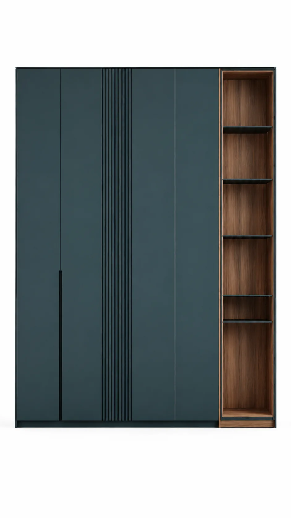 Nova Fluted Wardrobe | Modern 4-Door Wardrobe with Open Display Shelving
