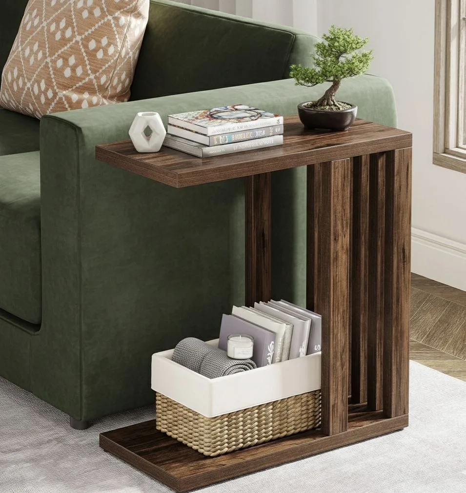 The Slatted C-Table – Modern Minimalist Space-Saving Sofa Side Table
