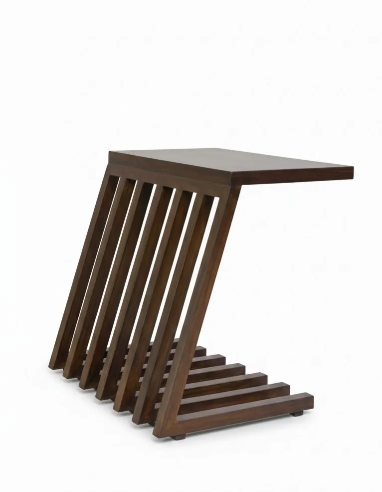 The Kinetic Z-Table – Angled Slatted Wooden Sofa Side Table