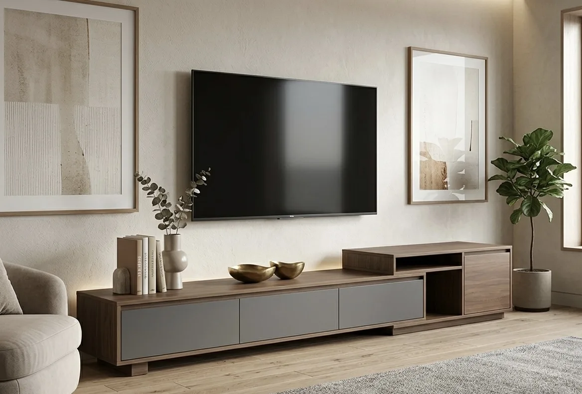 The Curve Arc Minimalist Floating Media Console & Shelving Set