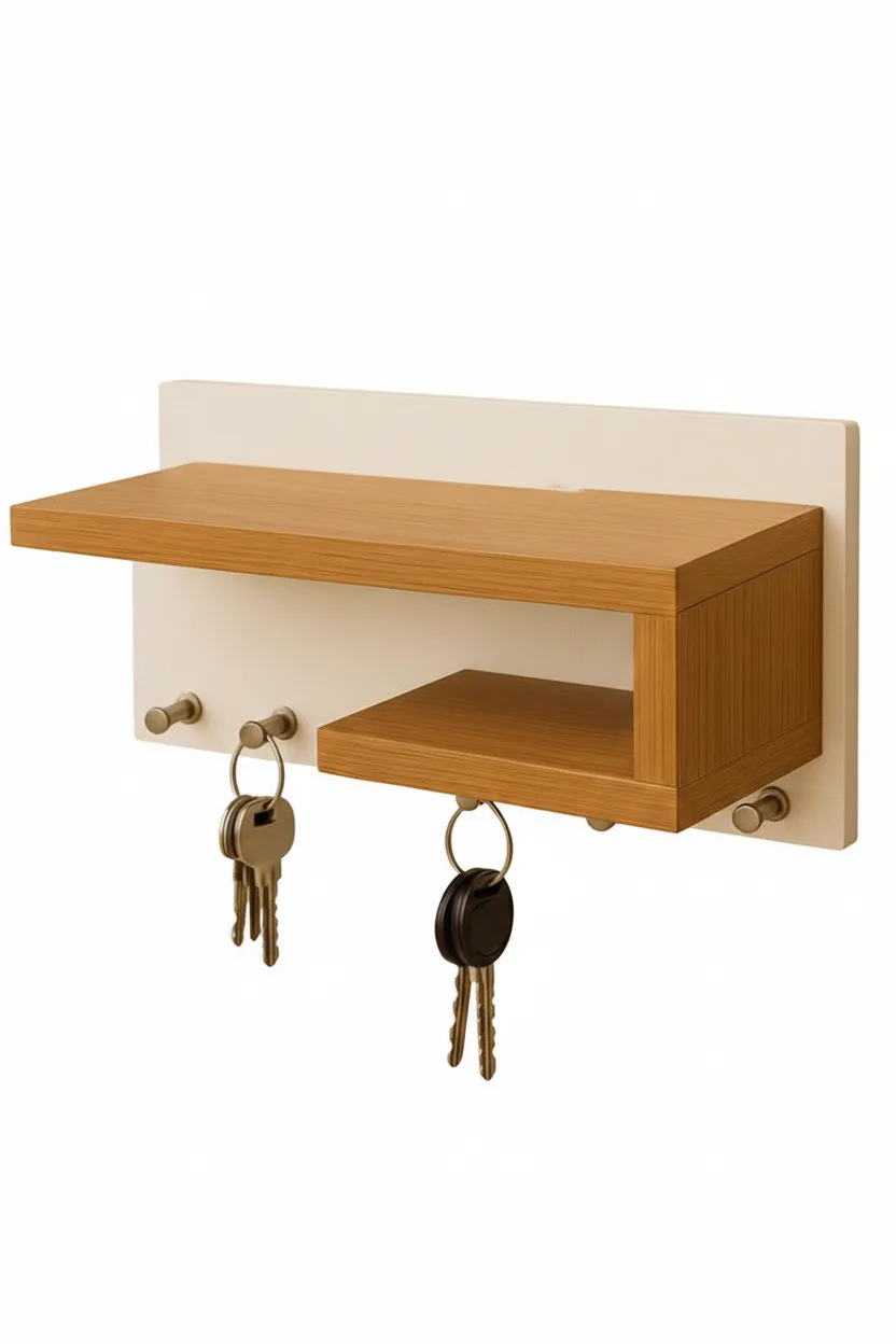 Architectural Wall-Mounted Key Rack & Floating Shelf