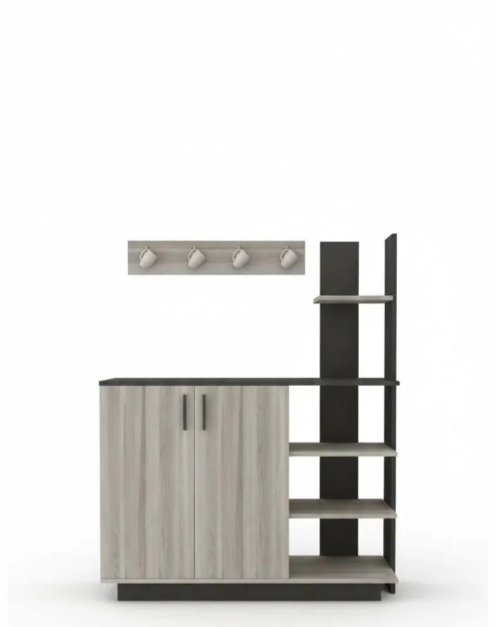 Symmetry Coffee Corner – Modern Dual-Tone Station with Wall-Mounted Rack