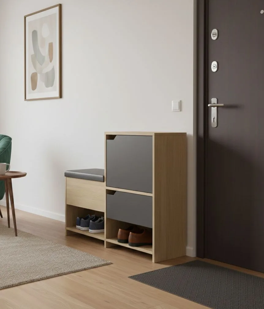 Urban Step Shoe Cabinet & Entryway Bench with Padded Seating