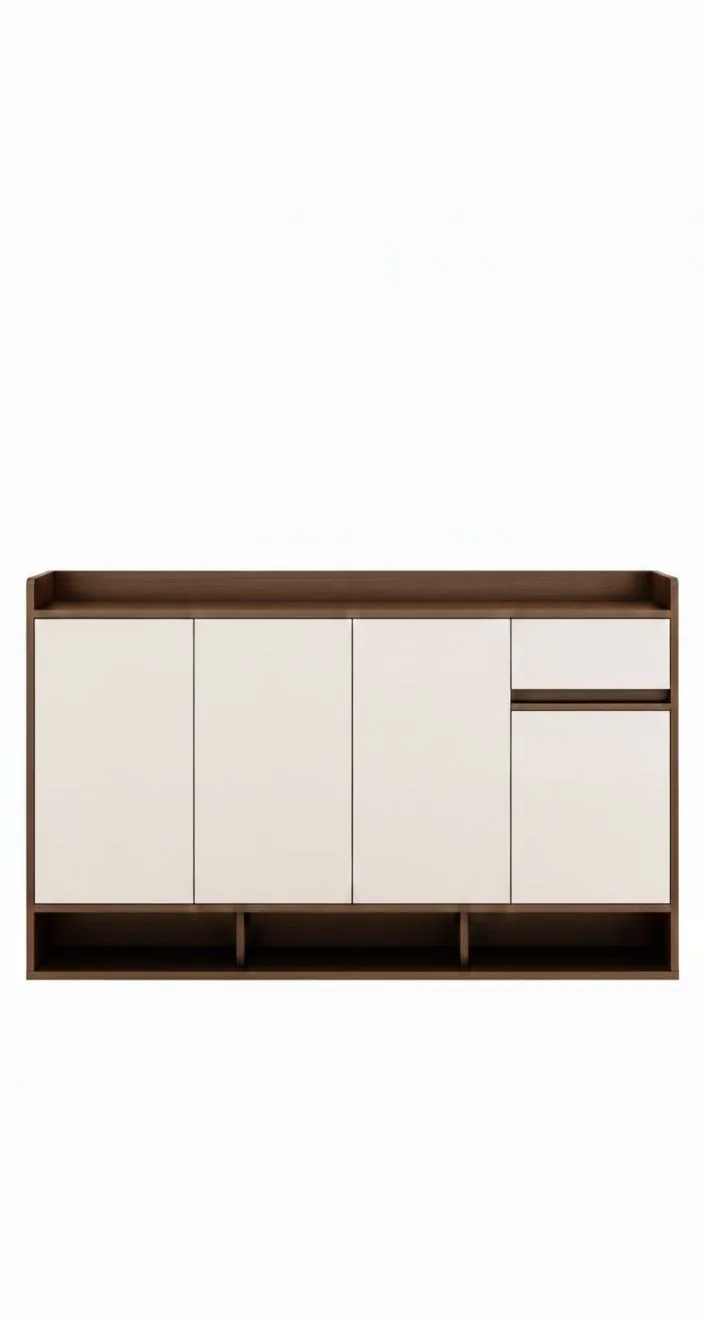 Multi-Compartment Modern Shoe Console with Open Shelving and Top Drawer
